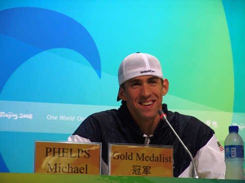 Michael Phelps mal wieder auf einer Olympiasieger-PK - Peking, 13.08.2008